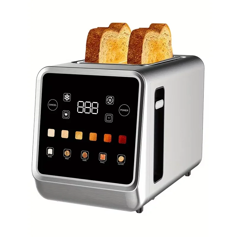 Extra-wide slot 2-slice toaster with touch screen control, 900 watts fast heat thaw for thick slice bagel bread toasters