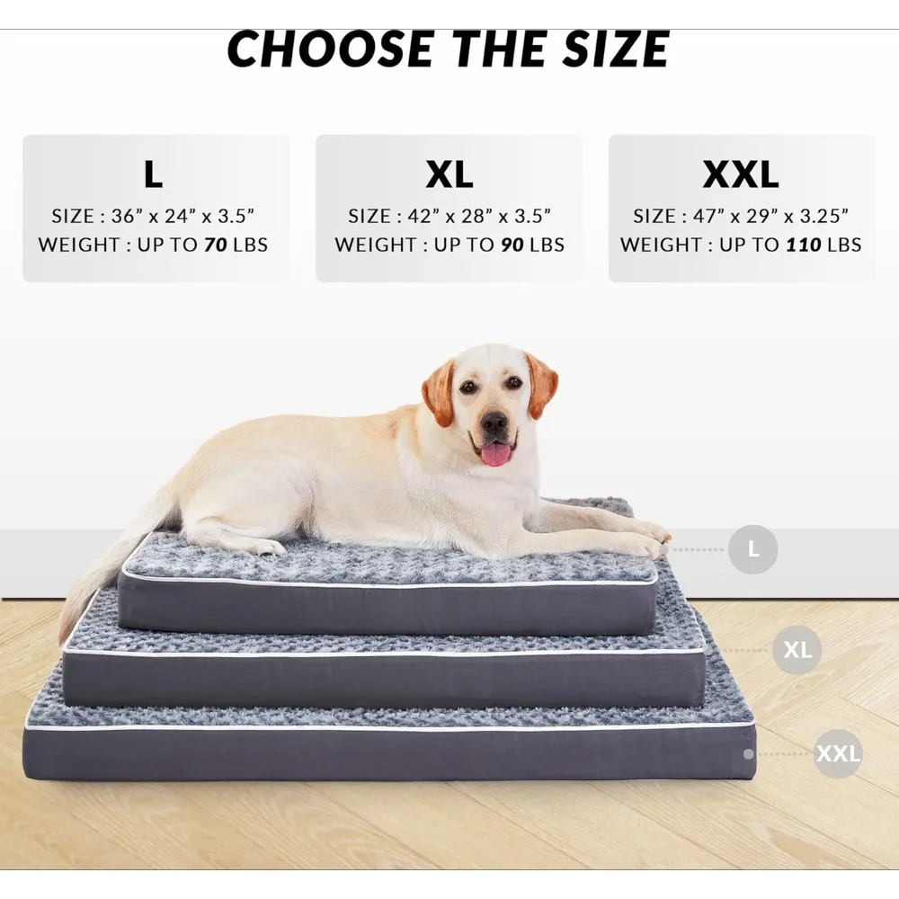 Dog Bed with Removable Cover and Nonskid Bottom, Washable Waterproof Pet Mat, Orthopedic Memory Foam Large Dog Bed