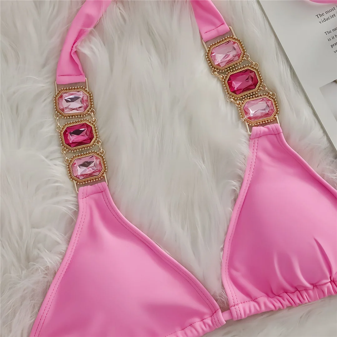 10 Farben Diamant-Strass-Steine Neckholder-Bikini Damen-Badebekleidung Zweiteiliger Bikini-Set Badeanzug Badebekleidung V6194 – Detail 40