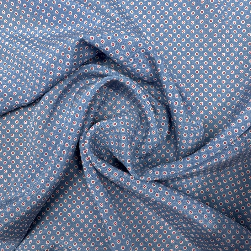 

1 метр, 100% шелк шелковицы, креповая шелковая ткань 16 мамме, серо-синяя с маленькими кругами, с принтом, ширина 140 см, 55 дюймов, по дворам, JX104