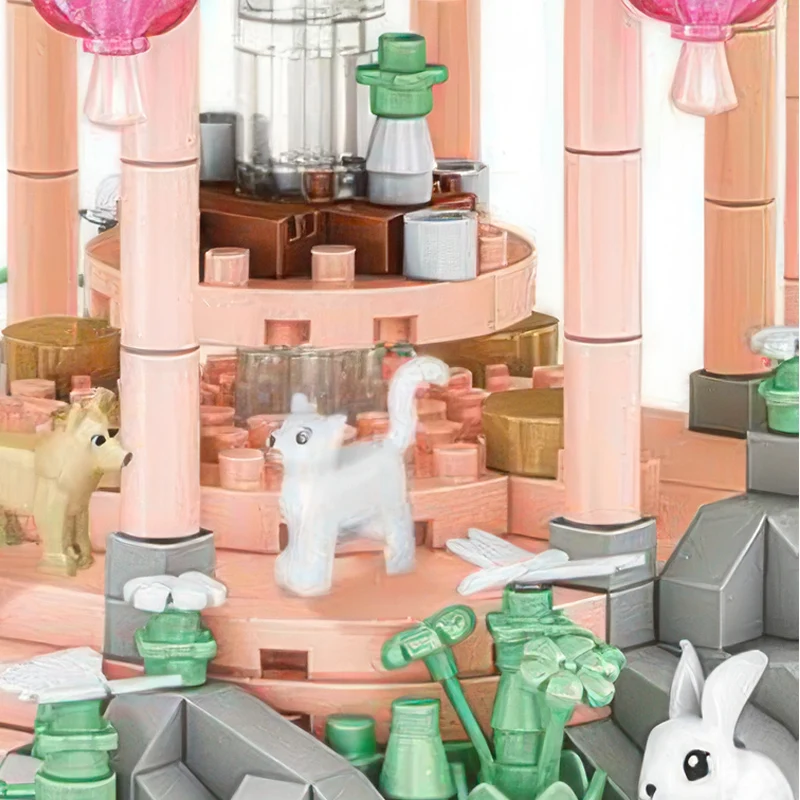 OUZEY 10" Chinese Long Pavilion Building Blocks, 14+ Micro Particles DIY Ancient Architecture Model, Creative Desk Decor Gift