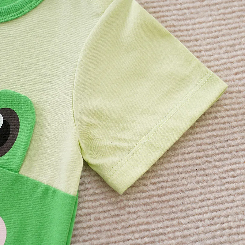 Summer Boys and Girls Cute Little Frog Cotton Comfortable Casual Short Sleeve Round Neck Baby Bodysuit