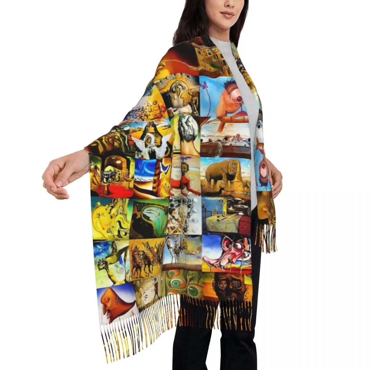 

Large Swans Reflecting Elephants By Salvador Dali Scarf Tassel Scarves for Women Soft Warm Wraps Long Fall Winter Shawl Wrap