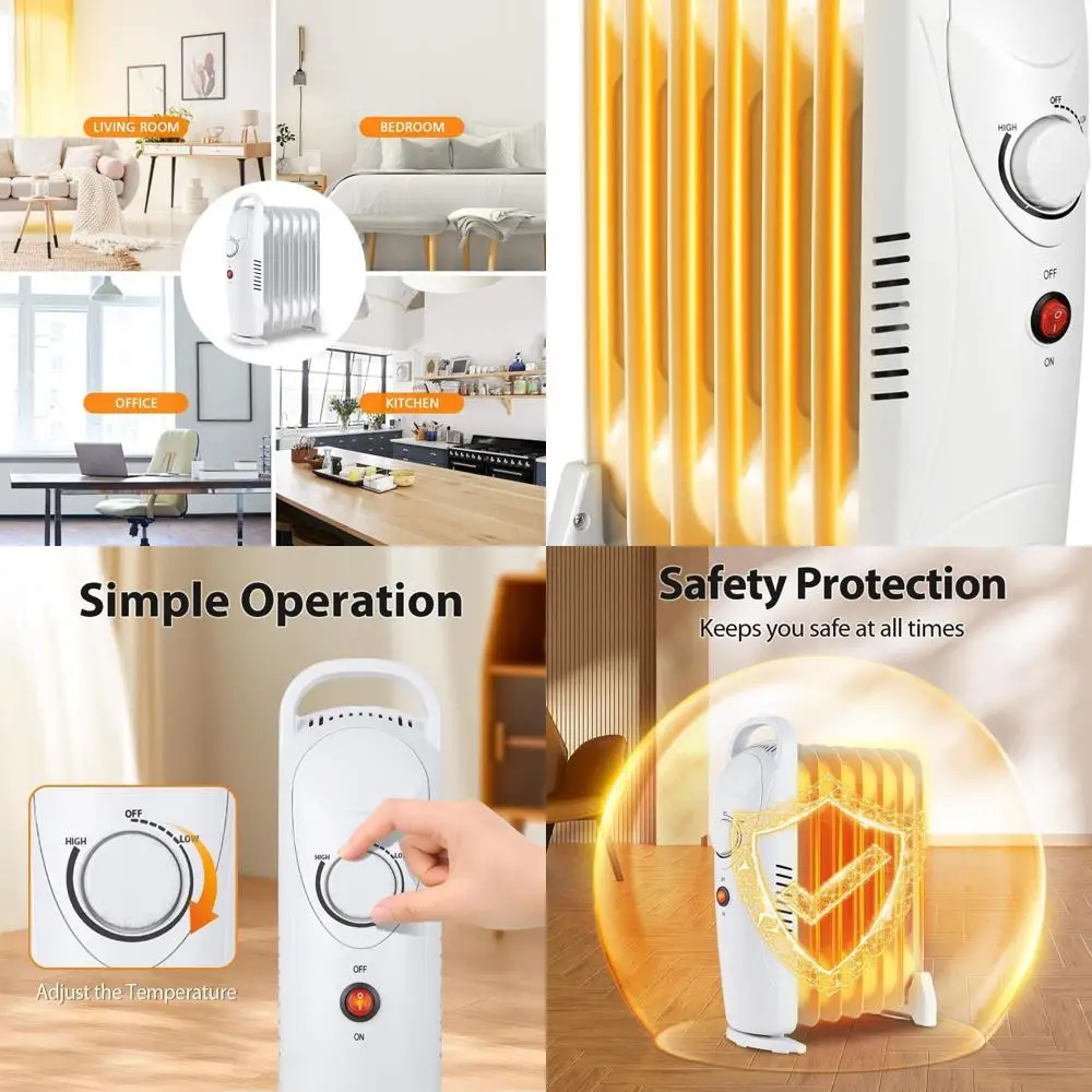 Calentador de radiador compacto lleno de aceite de 700 W, eficiencia energética, protección segura contra sobrecalentamiento para uso personal en espacios pequeños como dormitorio