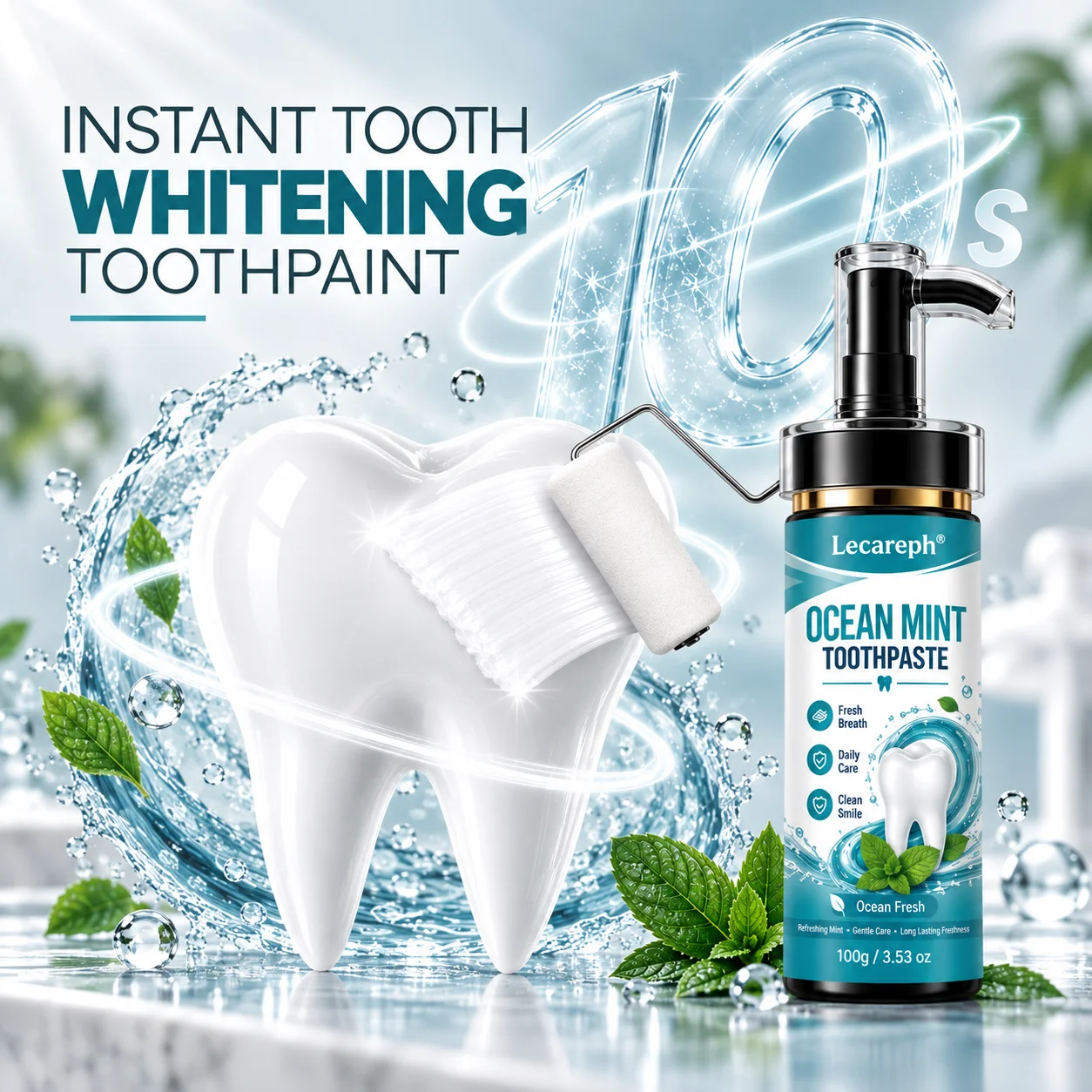 Teeth Whitening Baking Soda - 数秒で歯を瞬時に白くする。9.9%のヒドロキシアパタイト配合で、歯の再石灰化を促進。ナイアシンアミド配合で、歯を白くし、奥歯までしっかり洗浄。オーシャンミントの爽やかな香りで、歯茎にも優しい。
