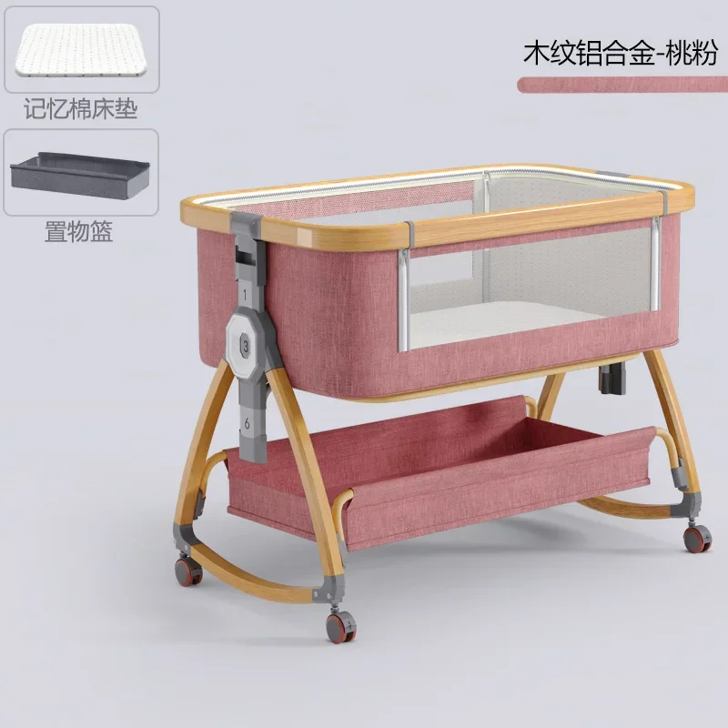 

Baby Crib Movable Portable Cradle Bed Foldable Multifunctional Bb Bed Newborn Splicing Large Bed Aluminum Alloy