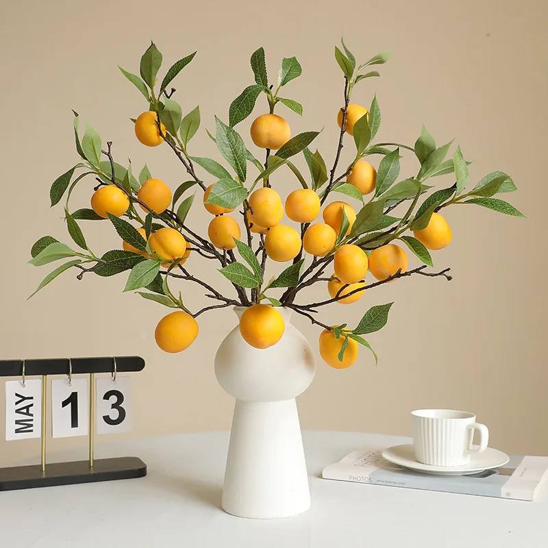 1Pc Simulation Fruit, 5 Heads Of Plum Branches, Home Decor, Bedroom Model Room, Decoration, Green Plant Ornaments