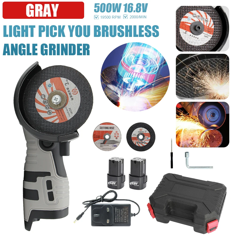 16.8V Cordless Angle Grinder 19500 RPM Mini Polishing & Sanding Machine w/ Battery Charger & 2 Piece Grinding Wheel Kit