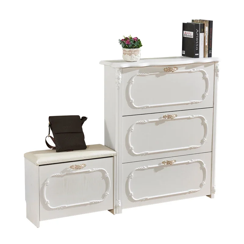 

Ultra-thin flip shoe cabinet European pastoral multi-functional doorway shoe rack