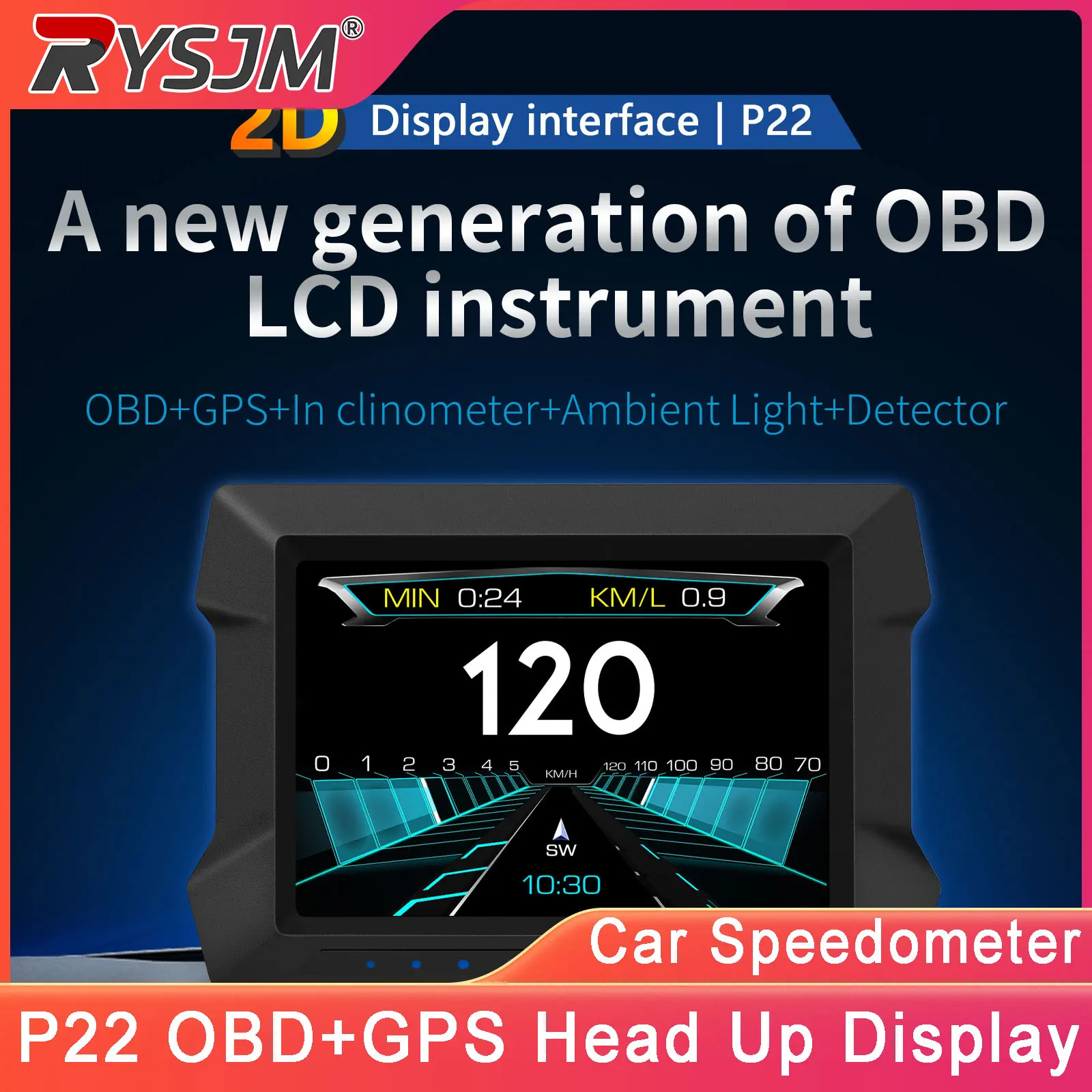  P22 Car OBD+GPS Head Up Display Dual System Smart Digital Meter Speed Water Temp Voltage Tachometer Display Car Speedometer