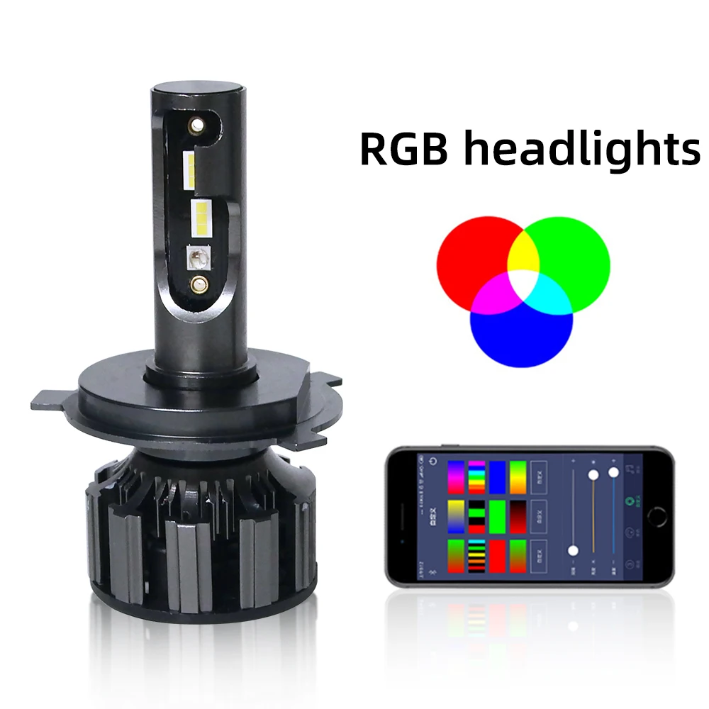 Faro de coche RGB Halo H4 H7 LED lámpara de faro de coche H8 H9 H11 9005 9006 bombilla Led de faro automático aplicación RGB Control Bluetooth