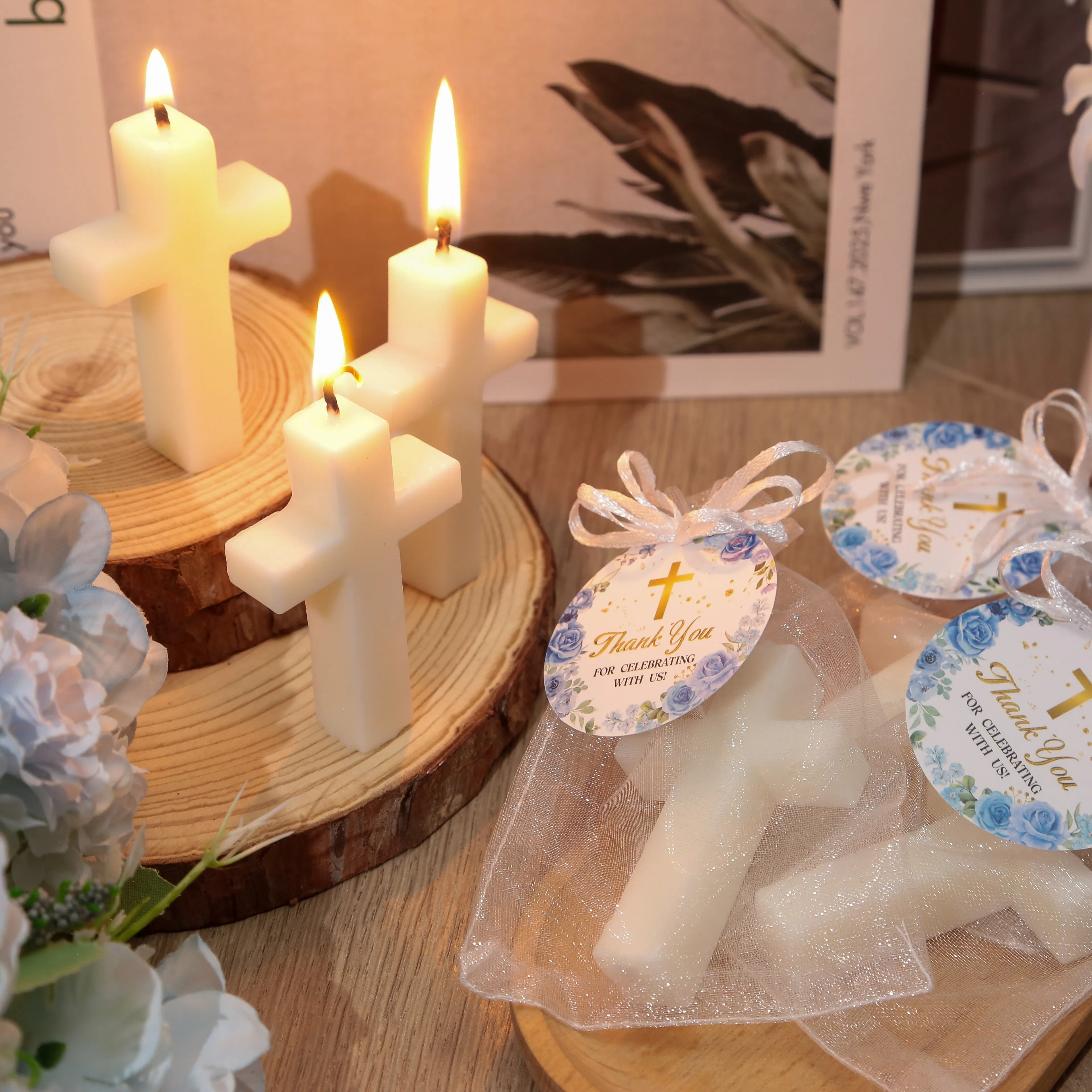 10-teiliges kreuzförmiges Kerzen-Geschenkset, ideal für Taufe, Partys, Baby-Taufgeschenke, Kirchenversammlungen, Frühlings-Urlaubsdekoration