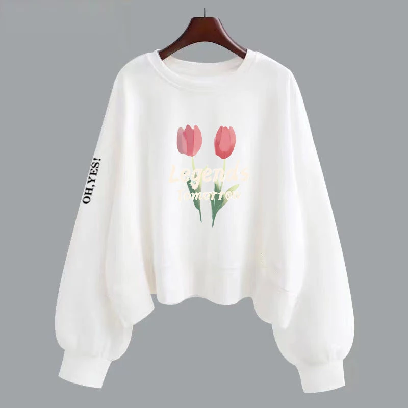 Women\'s Clothing 2024 Spring Autumn Trendy Funny Kawaii Cartoon Print Sweatshirt Casual O Neck Long Sleeve Cotton Pullover Tops