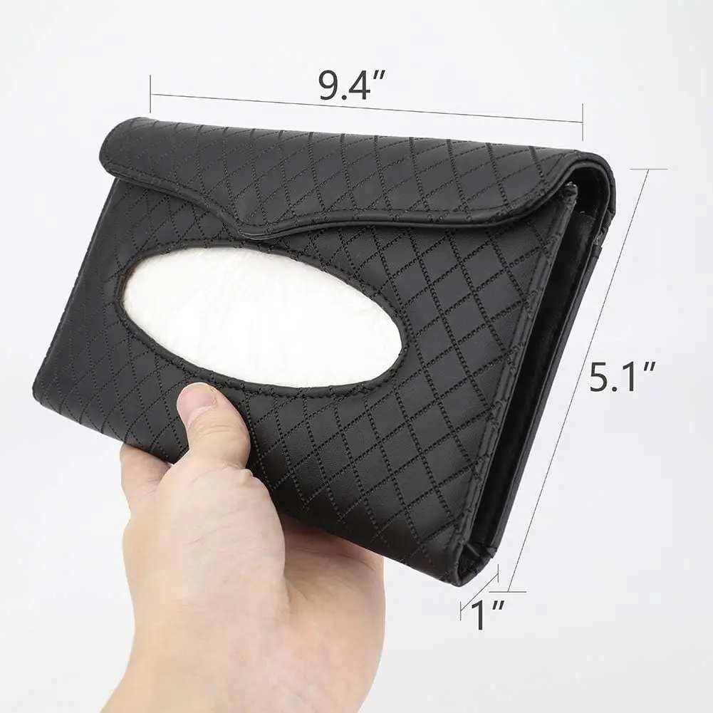 Premium PU Leather Sun Visor Car Tissue Holder Easy Access Backseat Truck Universal Fit Black - view 4
