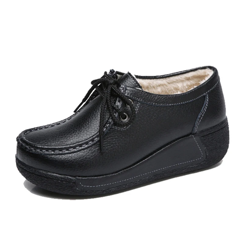 Dobeyping Nuovo In Vera Pelle Scarpe Da Donna Invernali Casual Piani Delle Donne Della Piattaforma Scarpe delle Donne di Peluche Mocassini Slip-On