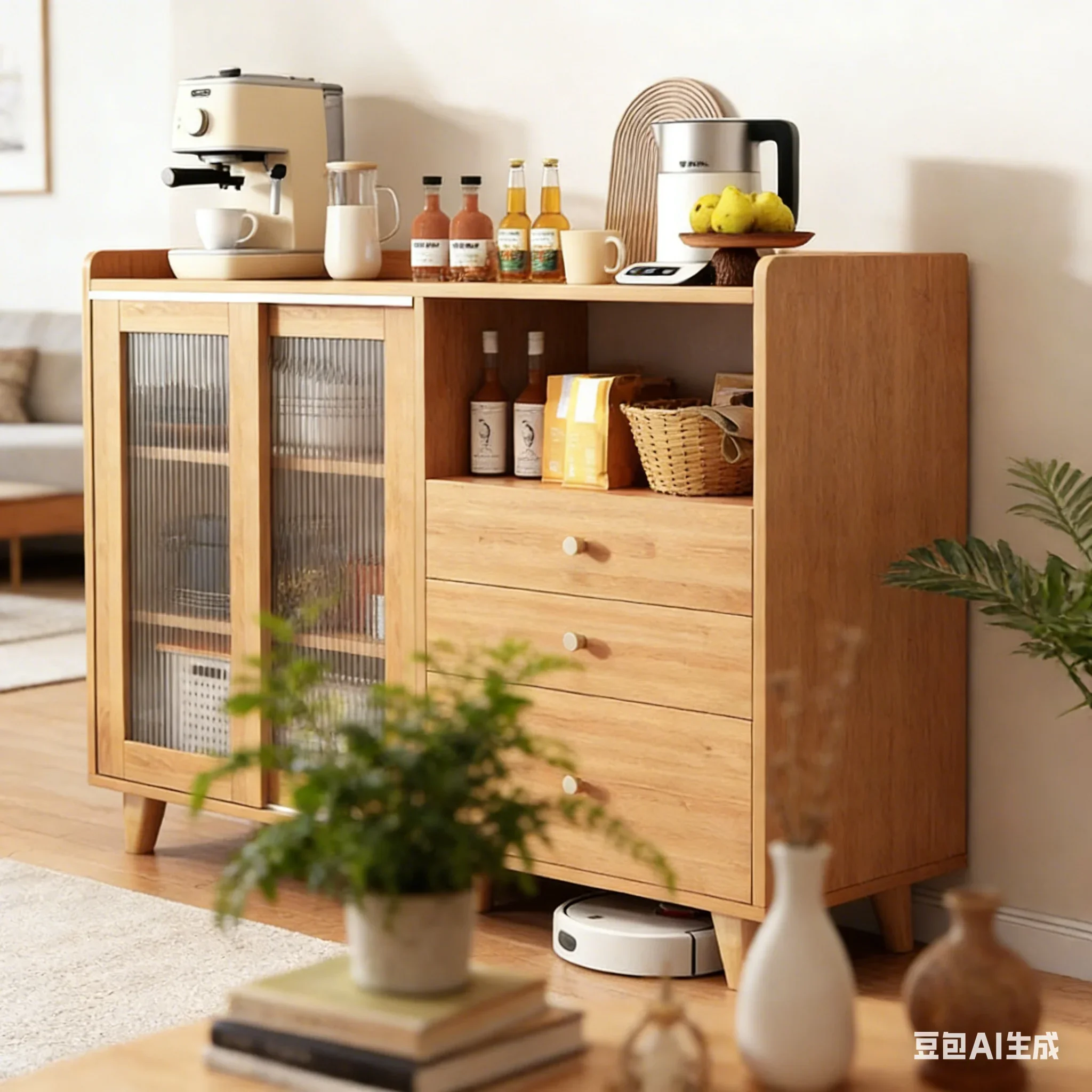 AOLIVIYA Nordic Casual Dining Cabinet With Wine Storage Rack For Restaurant Kitchen Living Room Office Tea Modern Light B918723