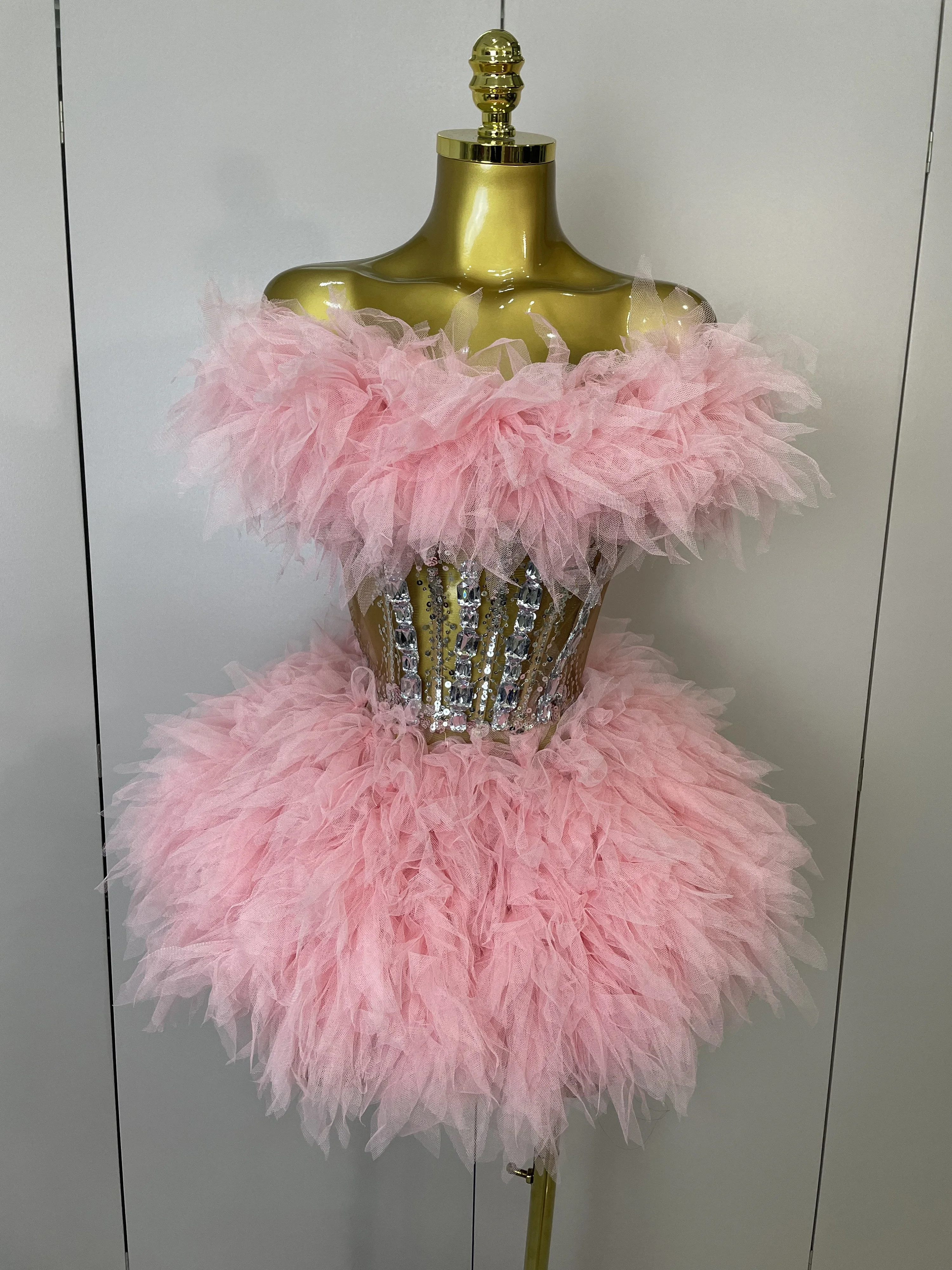 2025 المرأة مثير عارية الذراعين حزام شبكة رقيق تنورة 2 قطع الماس الترتر مرحلة الأداء زي حفلة عيد ميلاد اطلاق النار فستان #2