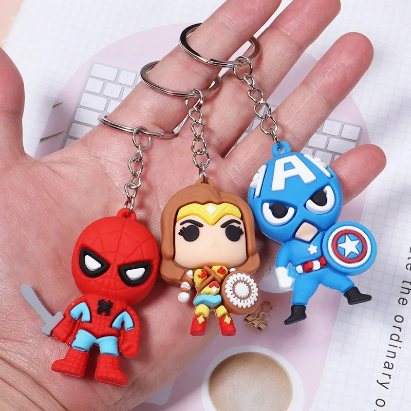 Marvel's The Avengers Keychain Pendant Anime Figures Spider-Man Iron Man Deadpool Bag Backpack Decoration for Friends Xmas Gifts