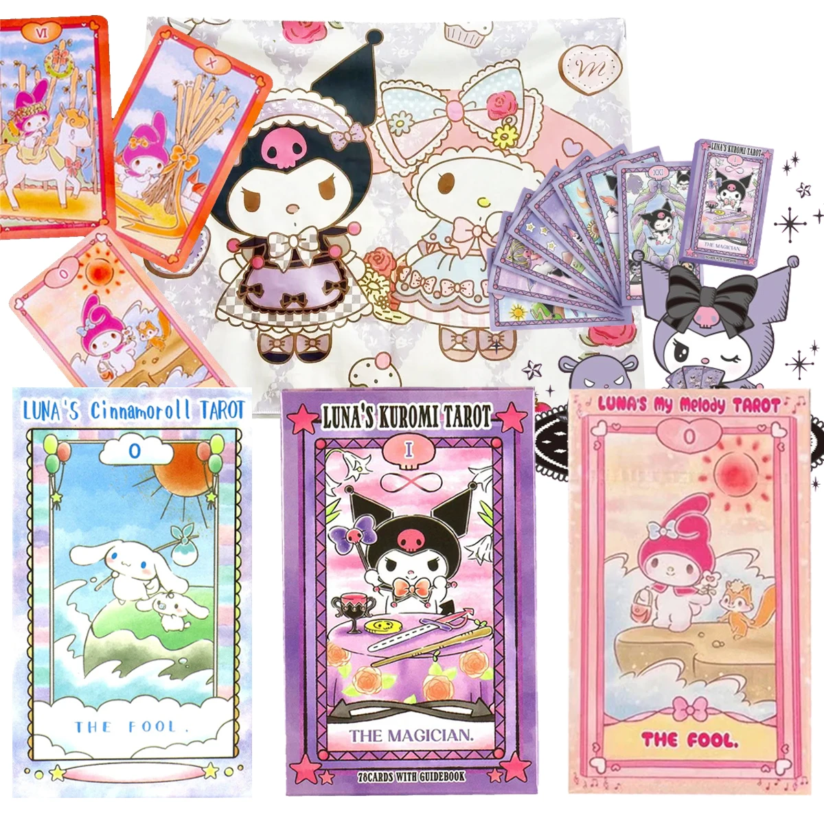 Tarot Kuromi Cinnamoroll Melody Cards Divination Star sign Hello Kitty Sanrio Melody 78 Cards Board Game Deck Oracle Card Party