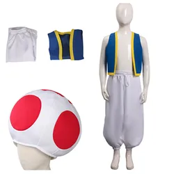 Kinopio Toad Cosplay Hoed Vest Broek Kostuum Kinderen Jongens Game Bros 2 Kinderen Paddestoel Cap Halloween Carnaval Party Vermomming Pak