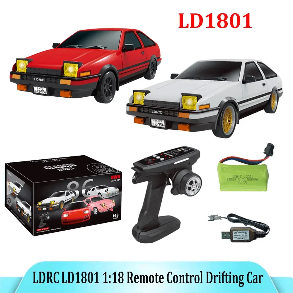 

LDRC 1:18 Scale RC Drifting Car LD1801 AE86 - 2.4G, Gyroscope, LED Lights, Tires, Kids Toy Gift