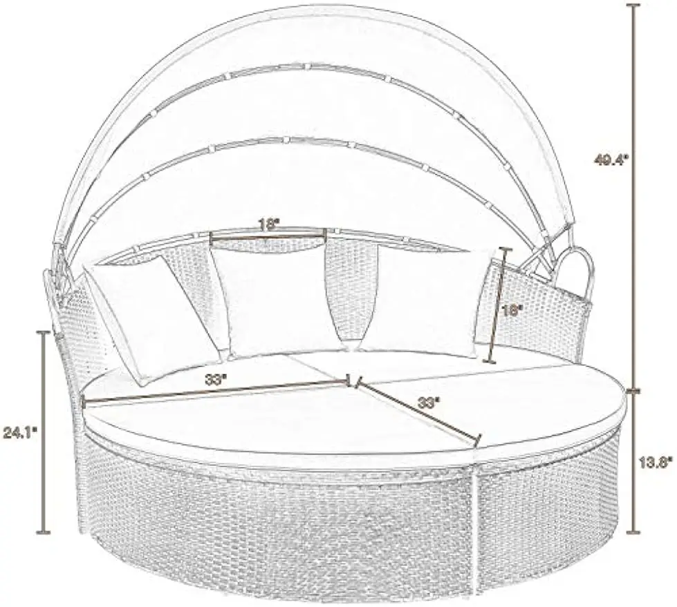 Patio Furniture Outdoor Round Daybed with Canopy Wicker Rattan Separated Seating Sectional Sofa for Patio Lawn Garden