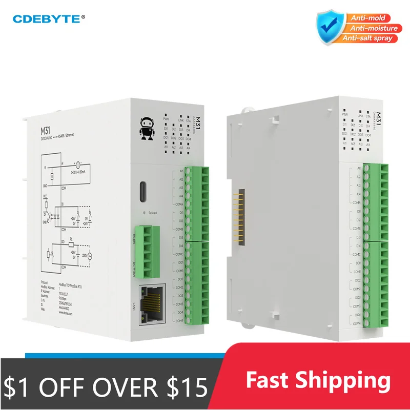 RS485 RJ45 Analog Switch Acquisition Distributed Remote IO Module Host Expansion CDEBYTE M31 Series Modbus TCP/RTU PNP NPN
