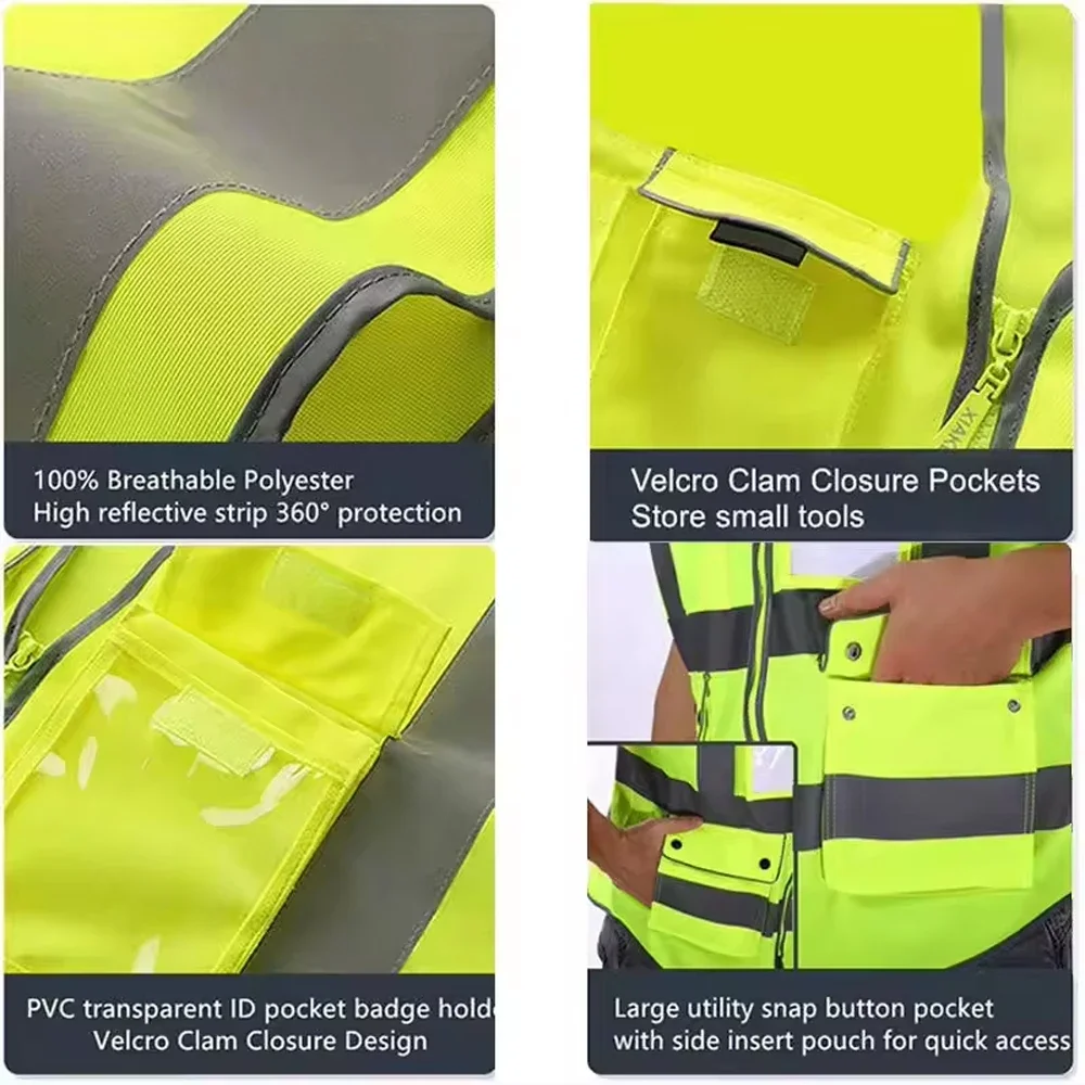 Industrial Safety Vests with Multiple Pockets Work Security Clothing Custom Logo High Visibility Reflective Safety Vest Workwear