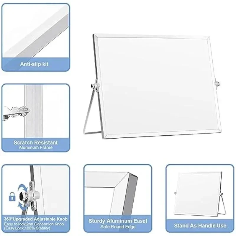 Quadro magnético de mesa com suporte, quadro branco portátil de dupla face, cavalete para estudantes, lista de memorandos para fazer