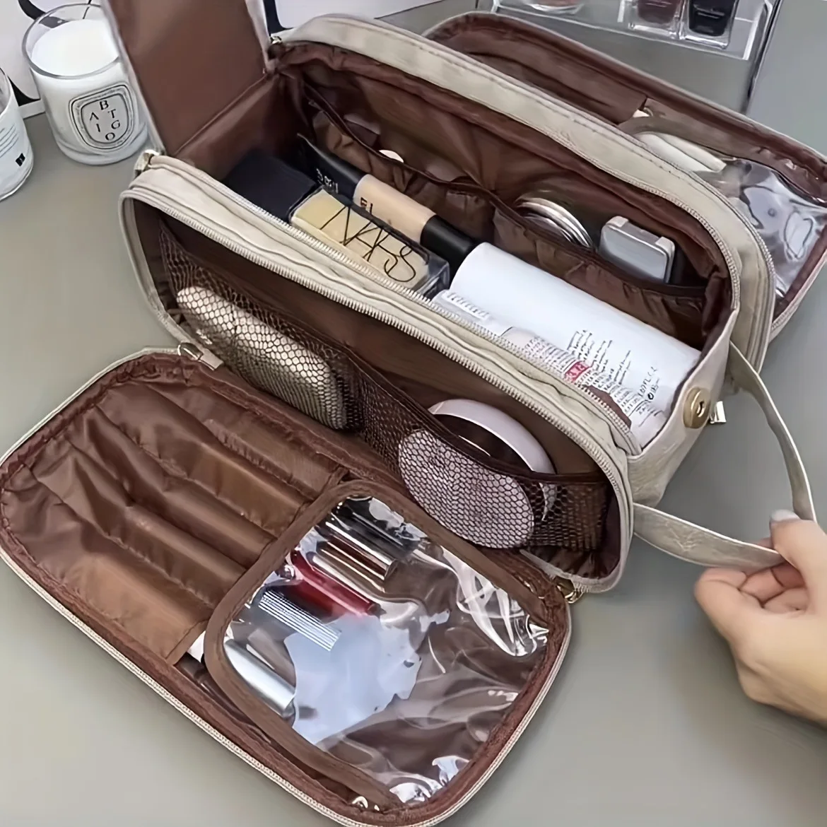 New multifunctional makeup bag for women, large capacity, portable, travel, high-end makeup brush, toiletries storage bag