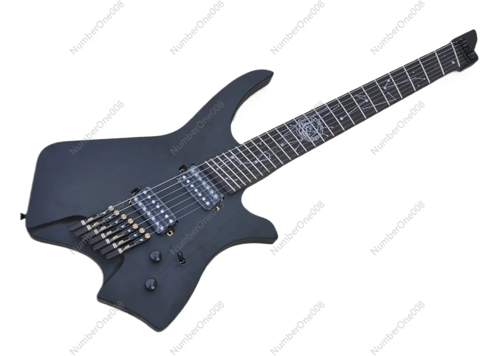 

7 Strings Headless Matte Black Electric Guitar with Fanned Frets,Offer Customize