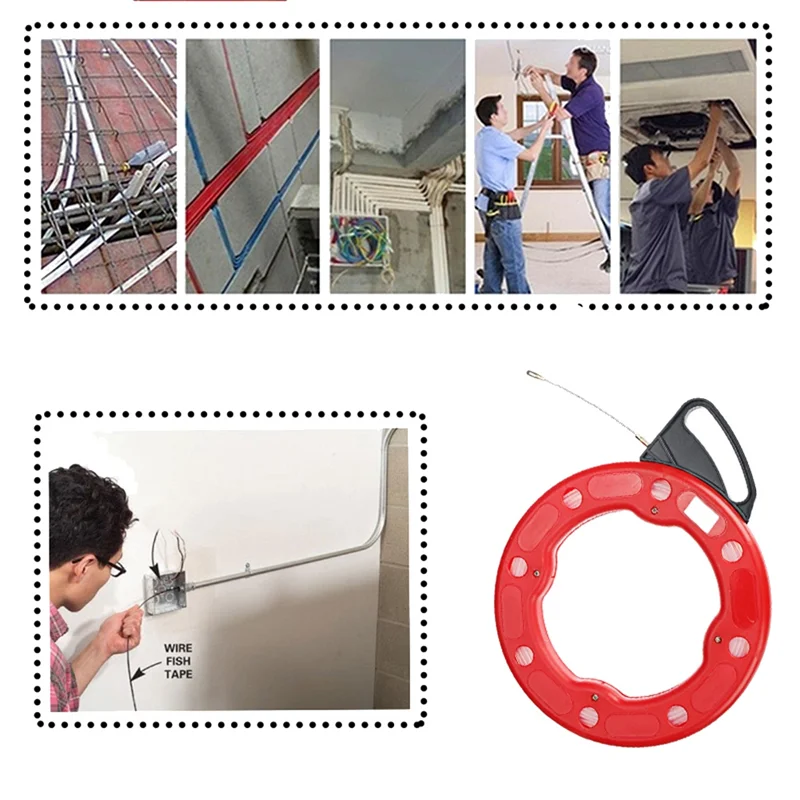 4MM Fish Tape Reel Puller Fiberglass Nylon Conduit Ducting Rodder Pulling Wire Cable Fishing Tool 30M-AT36