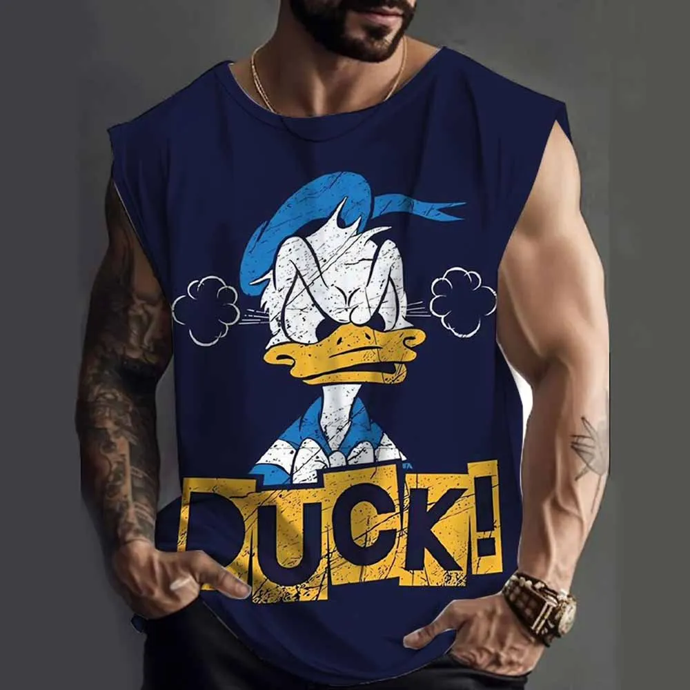 تي شيرت رياضي بدون أكمام للرجال كاجوال قابل للتنفس ورقبة دائرية بدون أكمام صيفي كاجوال من ديزني دونالد داك مطبوع عليه مضحك كلاسيكي تي شيرت