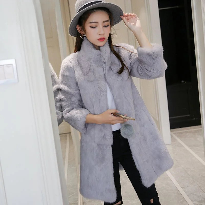 Winter Outdoor Women's Cold Coat Top Rabbit Fur Jackets Warm Genuine Rabbit Fur Coats Lady Natural Quality Real Fur Coat