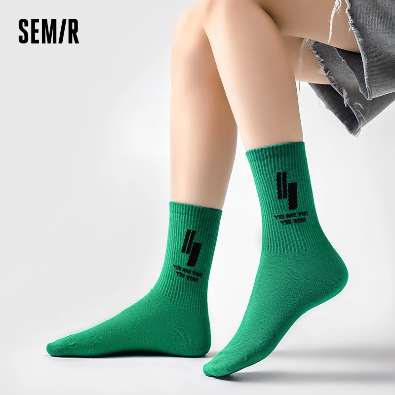 Semir Socks Women Soft Comfortable Elastic Breathable Bacteriostatic Leisure Sports Combed Cotton Fashionable Medium Hose