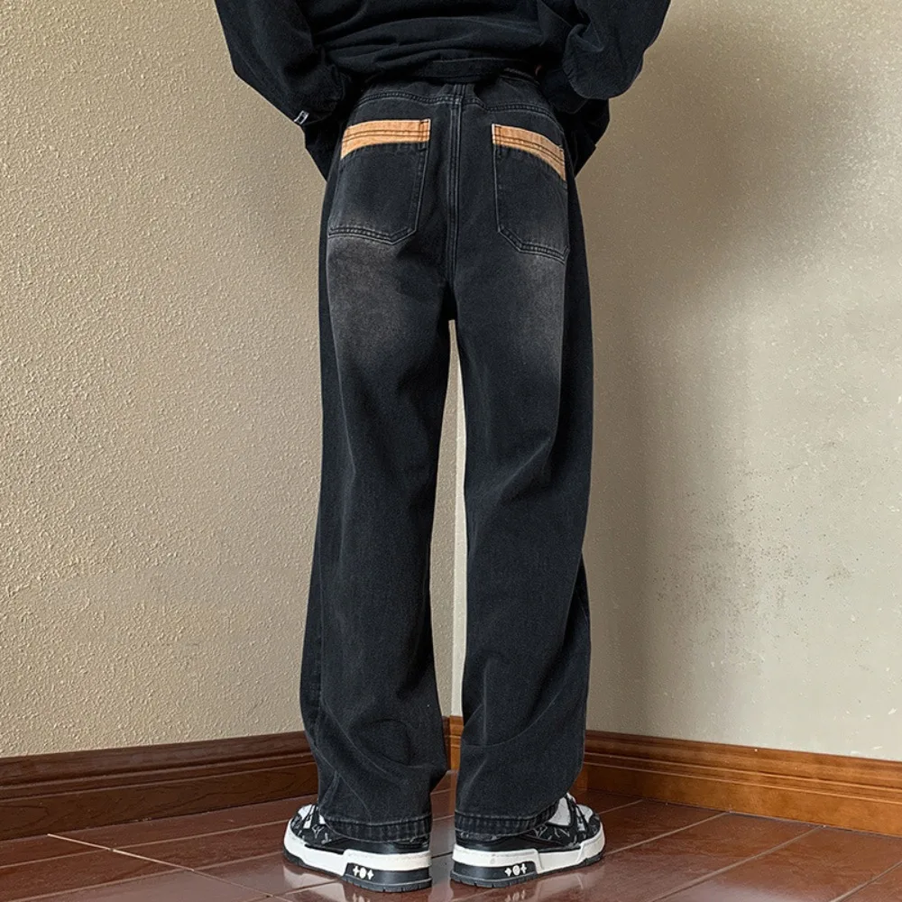 

Men's American retro jeans for autumn, featuring a high-street vibe, with a belt, straight-leg design, and loose fit