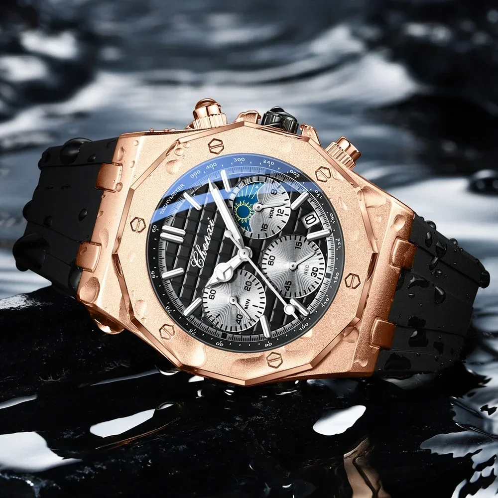CHENXI 968 Orologi da uomo di lusso Orologi da polso sportivi di moda Cronografo maschile al quarzo Orologio da uomo in silicone Luminoso Relogio Masculino