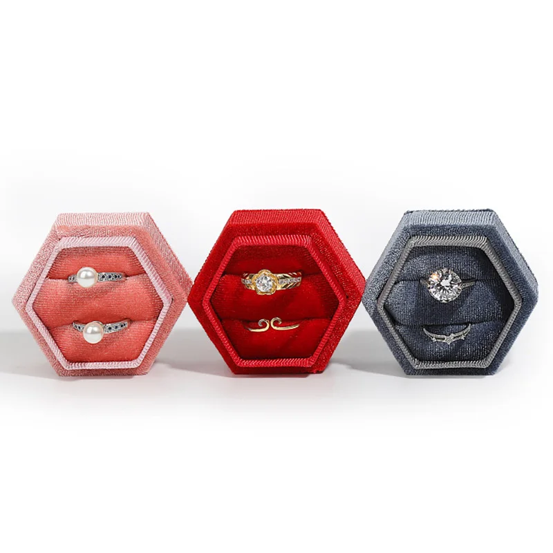 Velvet Jewelry Box Engagement Bridal Couple Ring Holder Box Gift Packaging Case Organizer Wedding Propose Rings Display Box