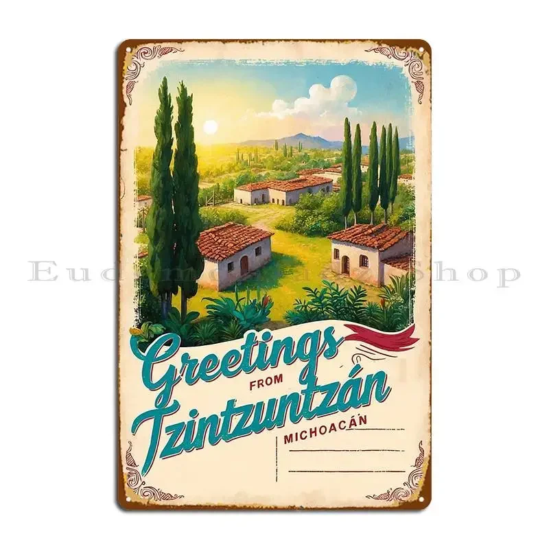 Letrero Metálico Vintage de Tzintzuntzan, Michoacán, México, Ciudad Mágica, Decoración de Pared de Cine, Letrero de Metal Personalizado con Diseño de Cueva, Póster