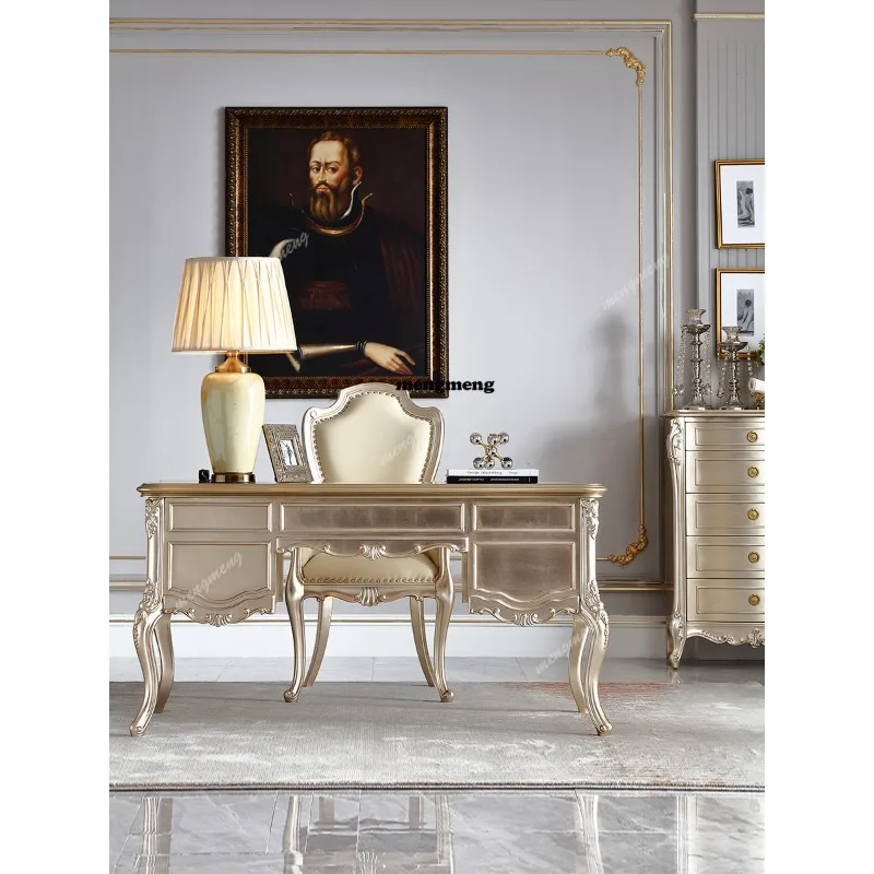 

Servi French light luxury solid wood desk chair leather European retro court office bookcase combination