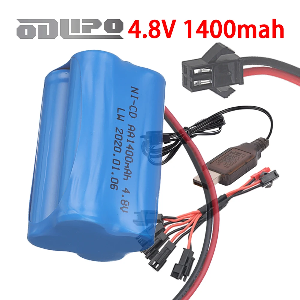 (SM Plug) 4.8v 1400mah NiCD Battery/Charger For Rc toys Cars Tanks Robots Boats Guns Ni-MH 4*AA 4.8v Rechargeable Battery Pack