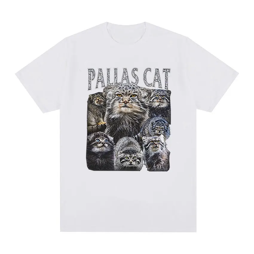 Vintage Pallas Cat Graphic T Shirts Men Retro Wild Animal Portrait Print Tees Hip Hop Streetwear Casual Short Sleeve Tops Y2k