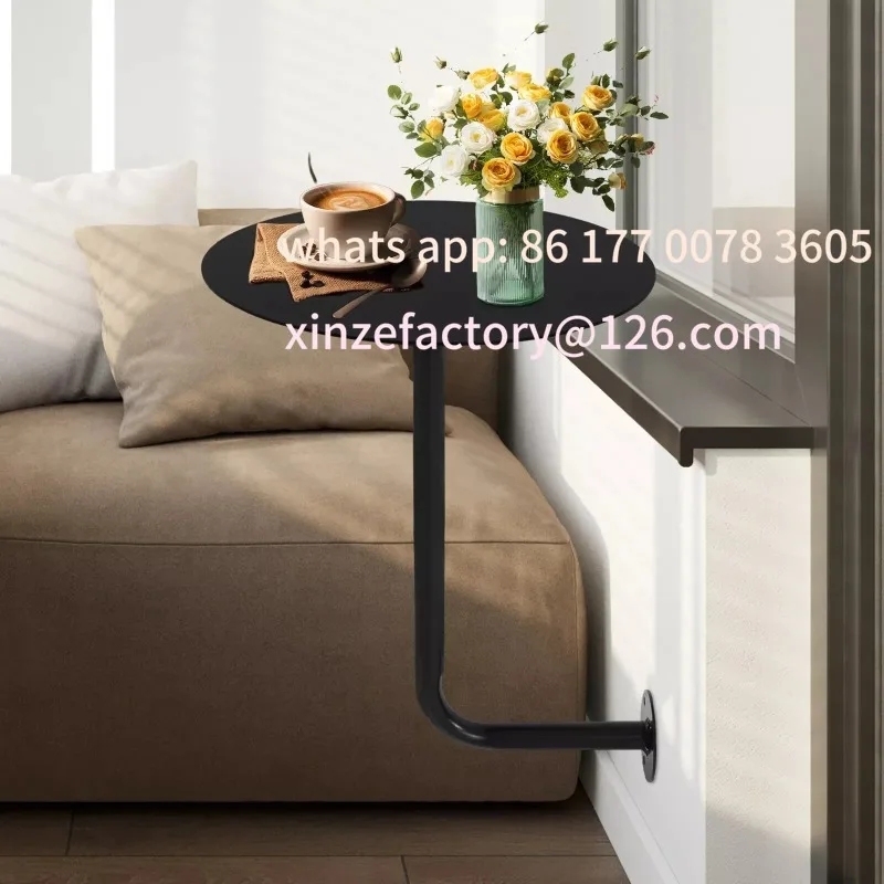 

Customizable Wall Mounted L-Shaped Round Black Bar Table Space-Saving Table- Ideal for Coffee, Pub & Counter Use At Bar Height