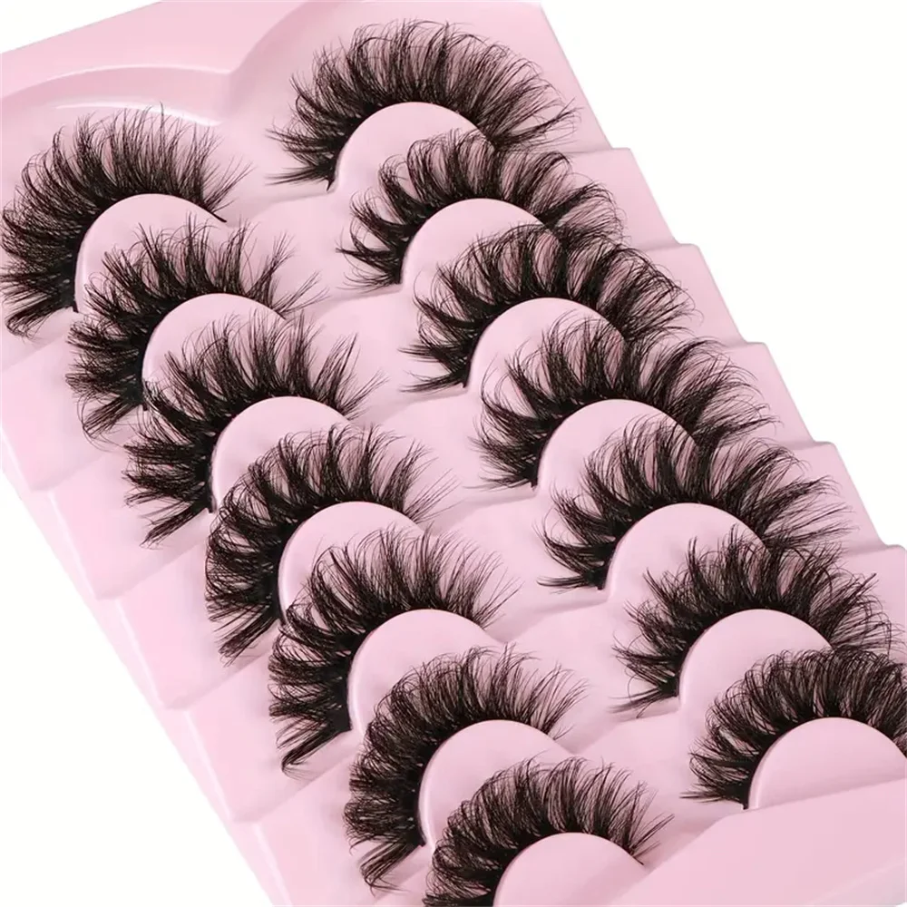 ขนตาปลอมฟู 7 คู่ 8D วอลุ่มเคิร์ล ไม่ก่อให้เกิดอาการแพ้ สีดำ เครื่องประดับความงามในชีวิตประจำวัน |   ขนตาปลอมแบบหนา