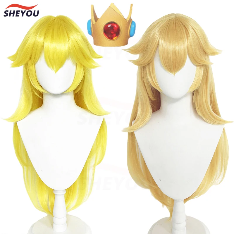 

High Quality Game Princess Peach Cosplay Wig Long Golden Blond Heat Resistant Synthetic Hair Anime Princess wigs + Wig Cap