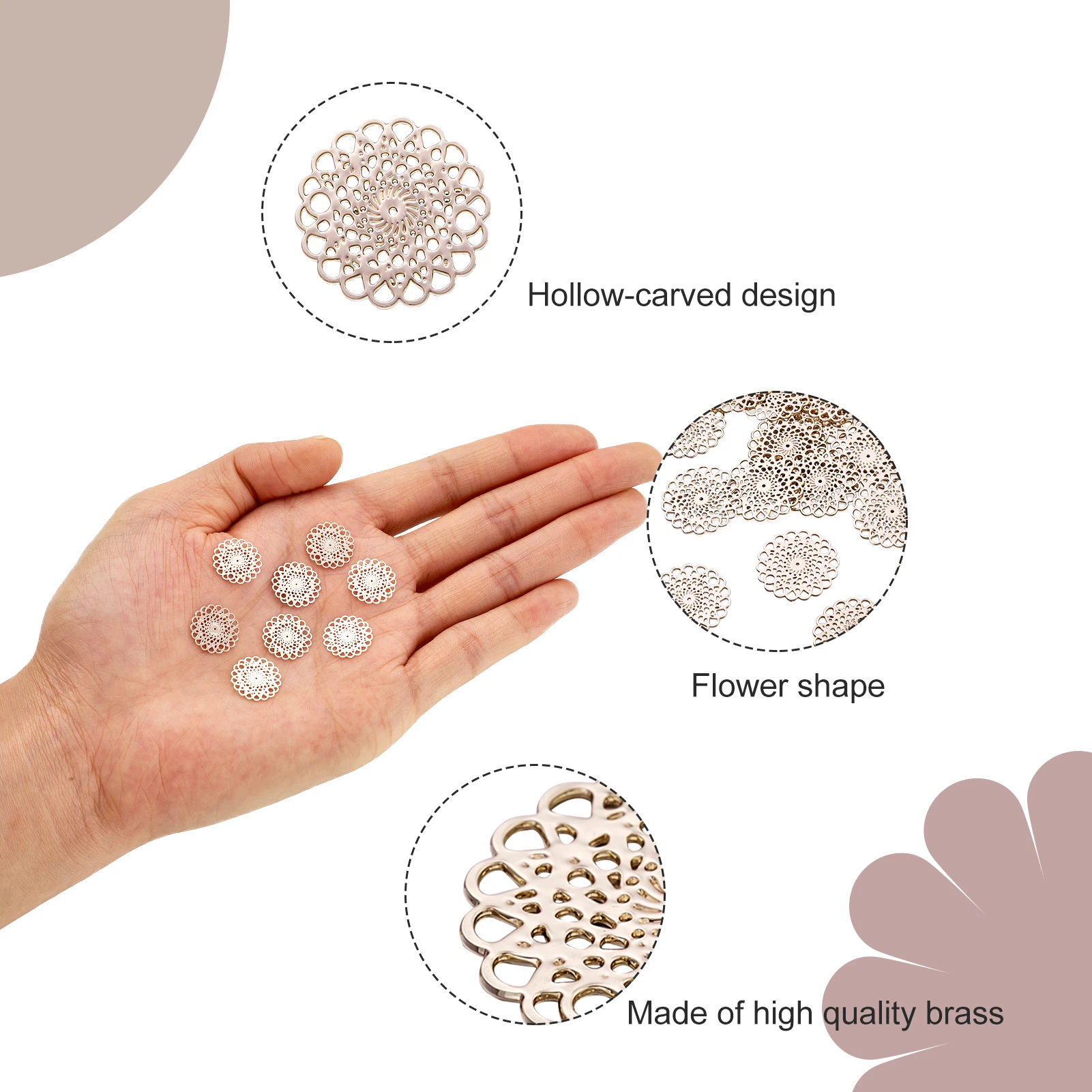 Pandahall 200pcs Flower of Life Charms Brass Connectors Long-Lasting Plated for Vintage Jewelry Making Necklace Earring 13x0.3mm