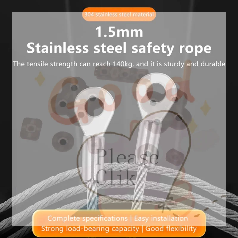 【HG】5Pcs Stainless Steel Wire Rope Cable M4 Hole End 1.5mm Wire Rope Cable For Various Products' Anti Fall Safety Ropes