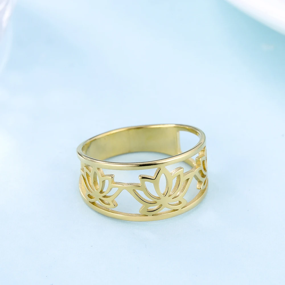 Skyrim Lotusblüten-Ringe aus Edelstahl in Goldfarbe, Fingerring, Jubiläumsschmuck, Geburtstagsgeschenk für Frauen