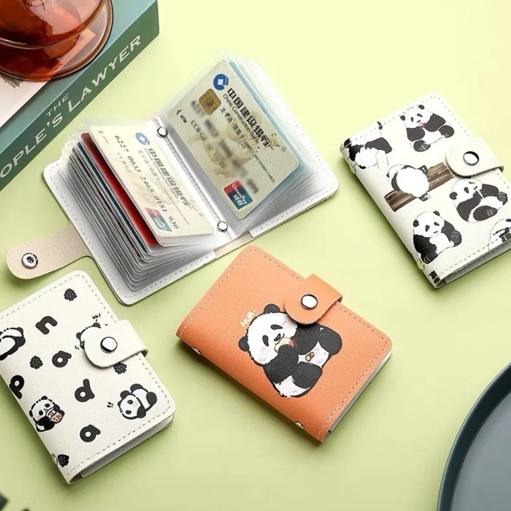 PU Portátil Cute Panda Print Card Bag, Multi Card Sleeve, Saco De Armazenamento