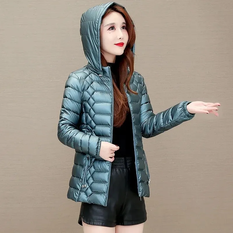 High Quality Shiny Wash-free Down Padded Jacket Women\'s Parka Slim Short Coats 2022 New Winter Cotton Fashion Outwear Hooded Top